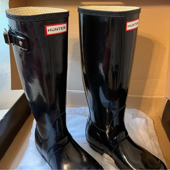 HUNTER Women’s Original Tall GLOSS Rain Boots Size 5 - Picture 2 of 5
